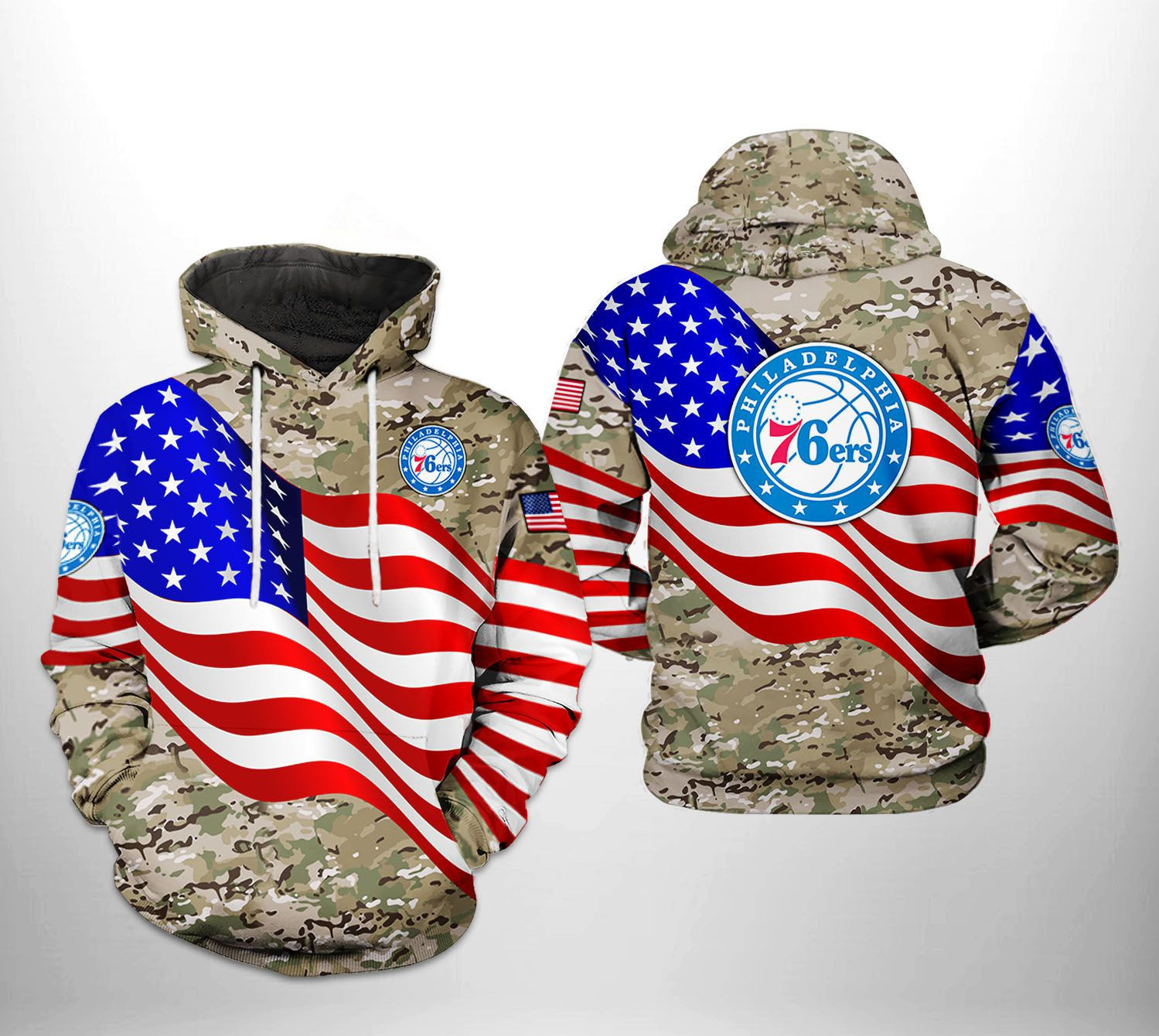 Philadelphia 76ers US Flag Camo Veteran Team 3D All Over Print Hoodie & Zip Hoodie