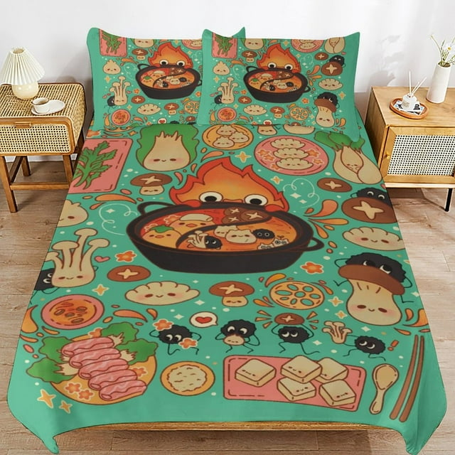 SGhibli Bedding Set Howls Moving Castle Food Pattern Duvet Covers