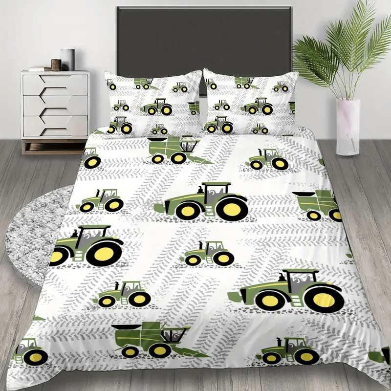 Farmer Bedding Set Farming Tractor Tire Mark Pattern Duvet Covers