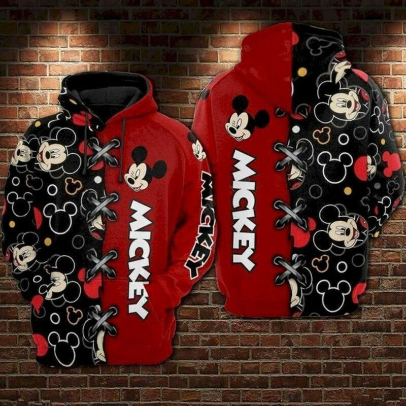 Hoodie Minnie Mouse Head Stitches Black Red 3d Hoodie Zip Hoodie