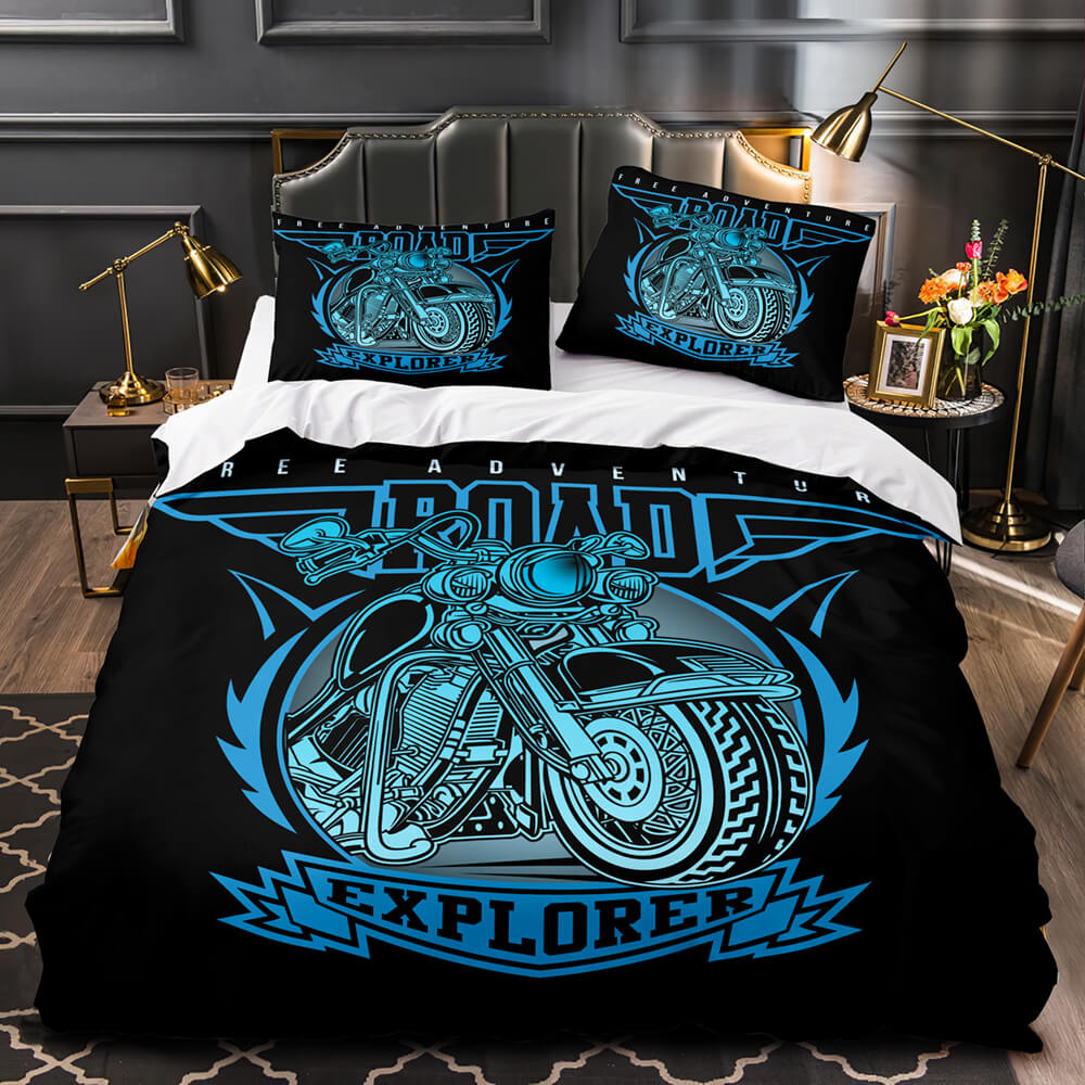 Motorcycle Bedding Set Free Adventure Road Explorer Duvet Covers Black