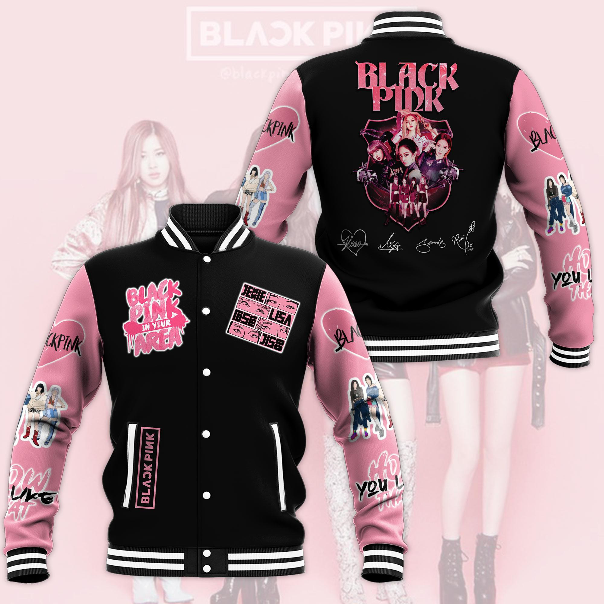 Black Pink Signatures Baseball Jacket