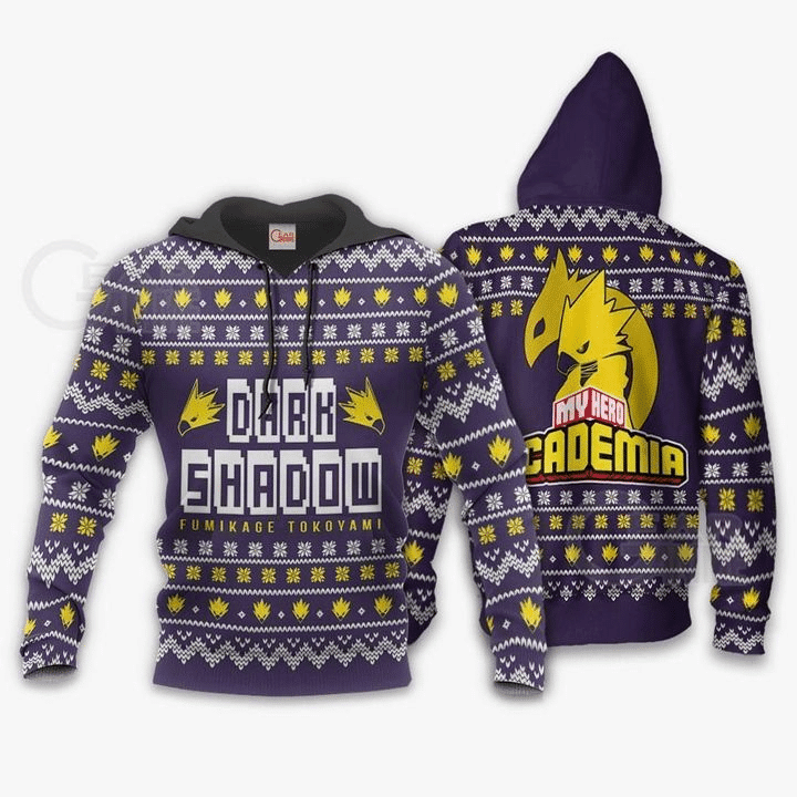 Fumikage Tokoyami Ugly Christmas Dark Shadow My Hero Academia 3d Hoodie Zip Hoodie
