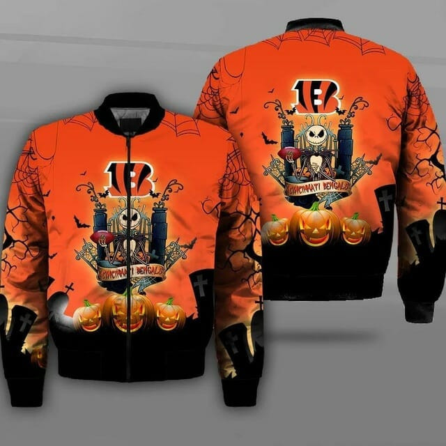 Cincinnati Bengals Jack Skellington Halloween Bomber Jacket