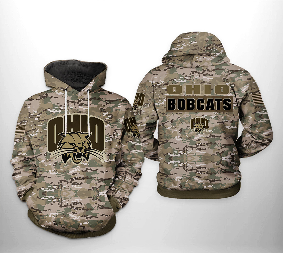 Ohio Bobcats Camo Veteran 3D All Over Print Hoodie & Zip Hoodie
