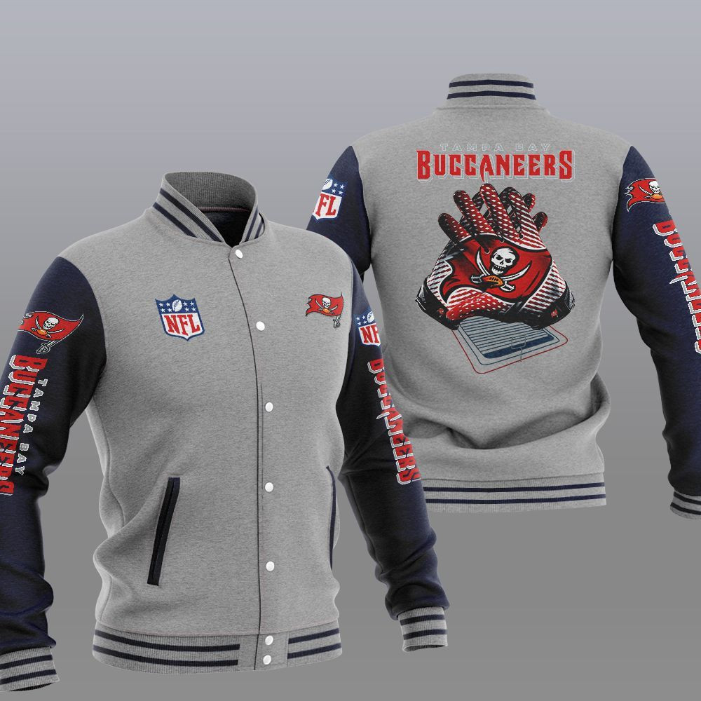 Tampa Bay Buccaneers Grey Blue Baseball Jacket