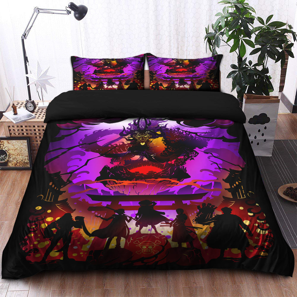 One Piece Bedding Set Straw Hat Team Fighta Dragon Duvet Covers Black