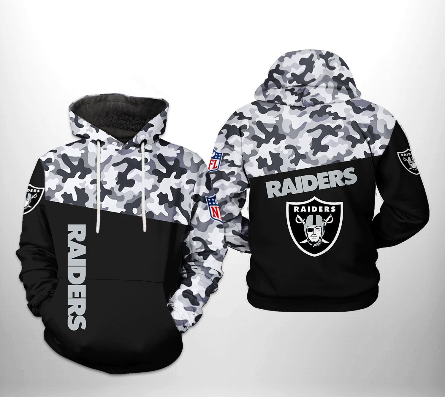 Oakland Raiders Camo Veteran Team 3D All Over Print Hoodie & Zip Hoodie