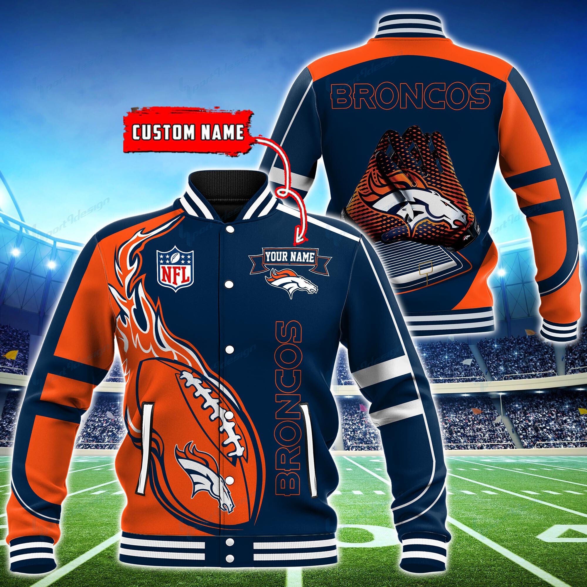 Denver Broncos Personalized Baseball Jacket BG10