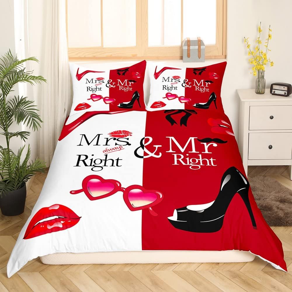 Funny Bedding Set Mrs Always Right Mr Right Duvet Covers White