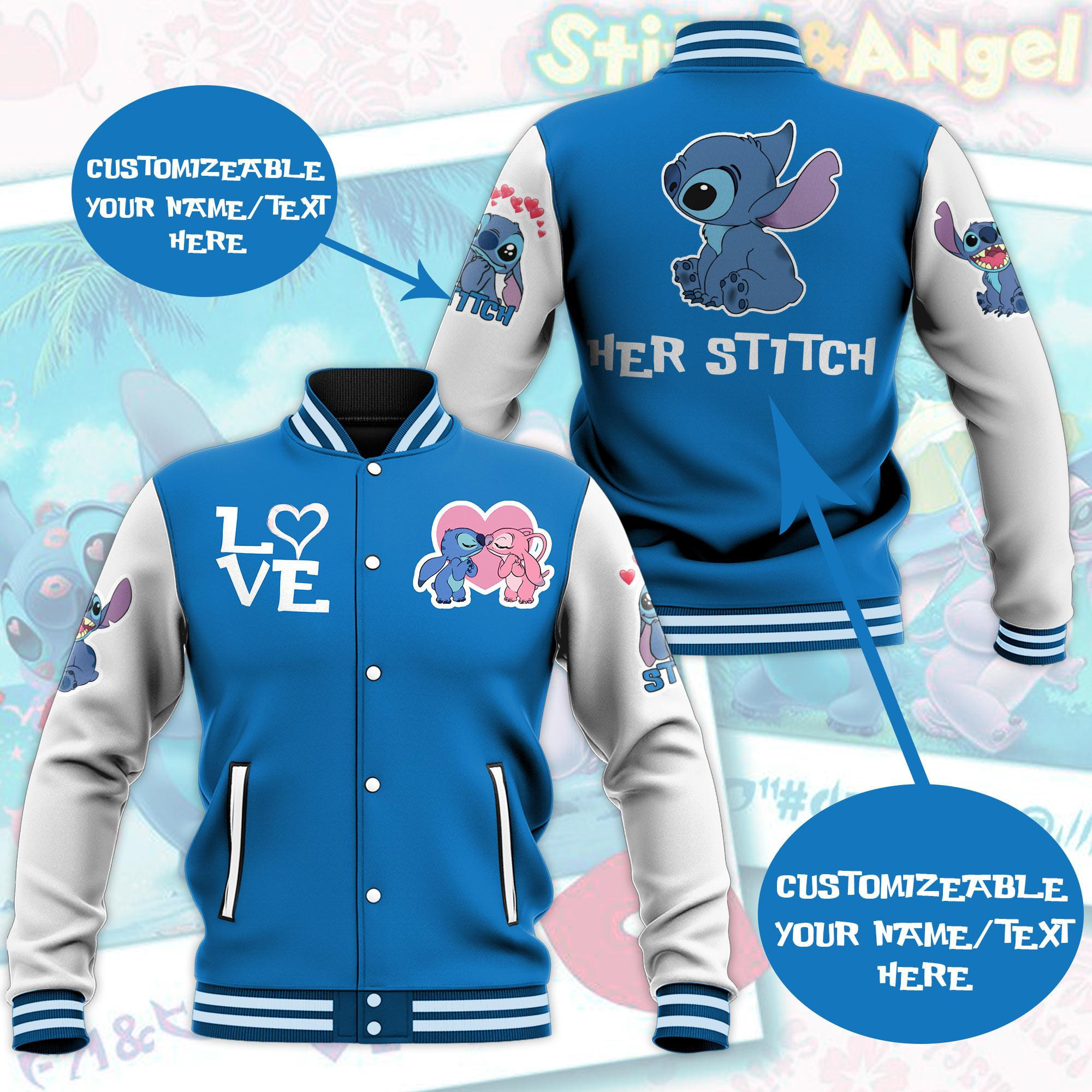 Stitch And Angel Couple Valentine Gift, Stich And Angel Baseball Jacket
