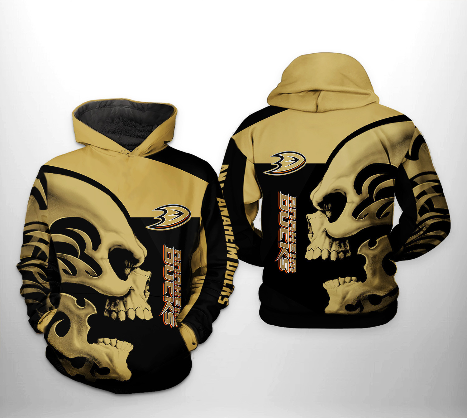 Anaheim Ducks Skull 3D All Over Print Hoodie & Zip Hoodie