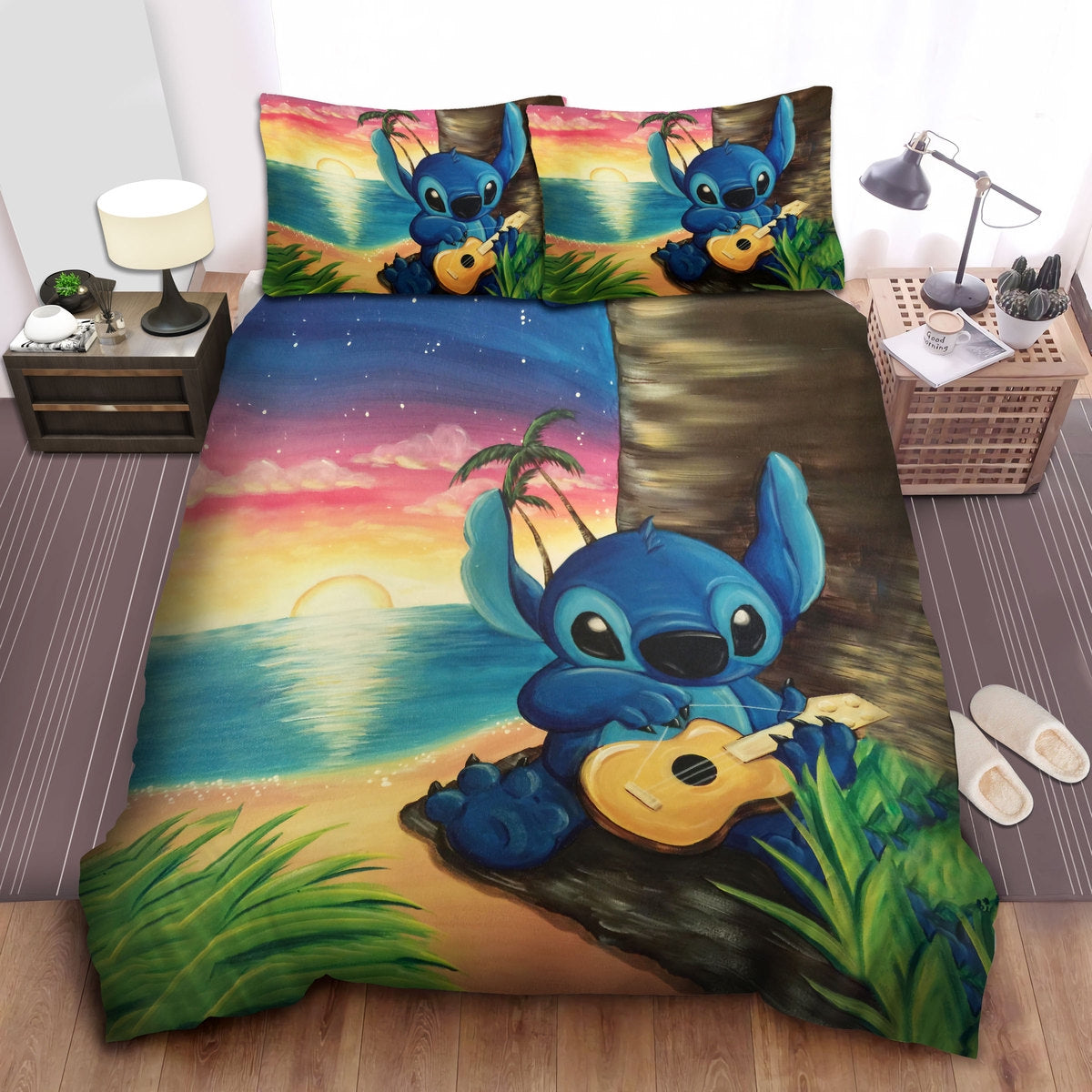 Lilo And Stitch Bedding Set Stitch Playing Ukulele On Sunset Duvet Covers
