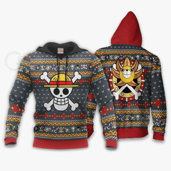 One Piece Ugly Christmas Straw Hat Priate Xmas 3d Hoodie Zip Hoodie
