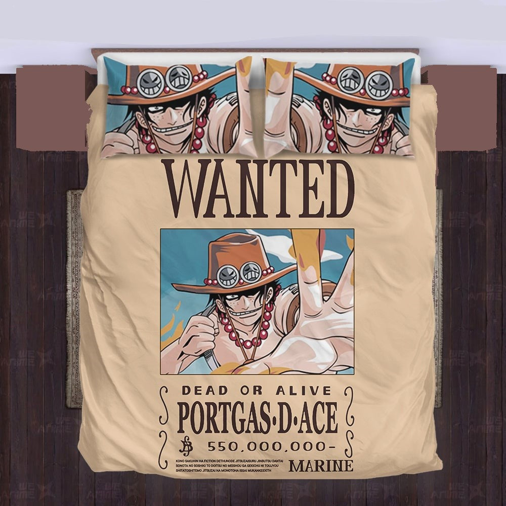 One Piece Bedding Set Portgas D Ace Wanted Paper Duvet Covers