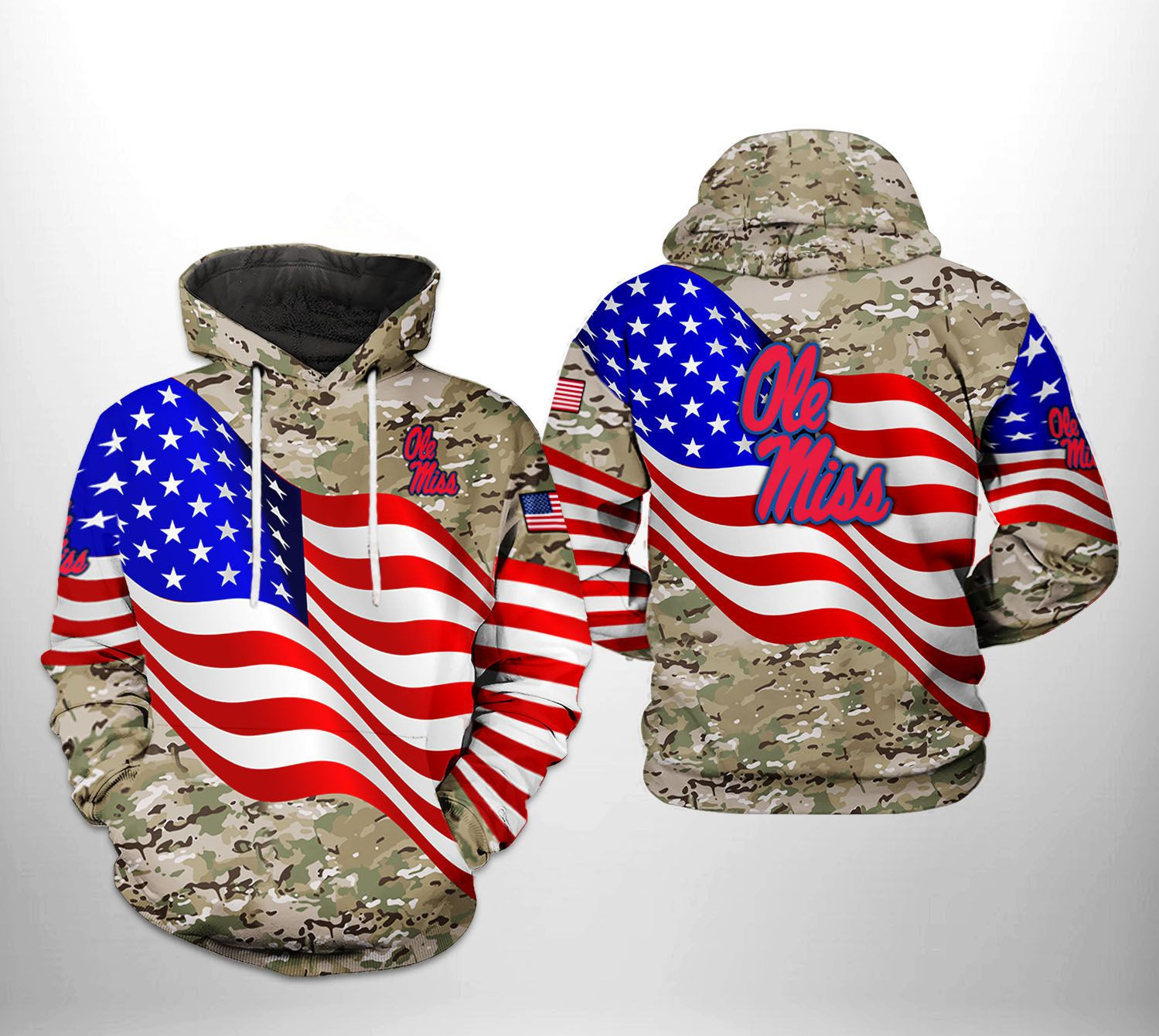 Ole Miss Rebels US Flag Camo Veteran 3D All Over Print Hoodie & Zip Hoodie