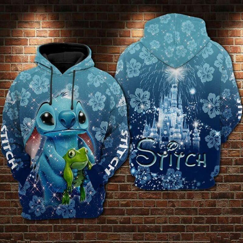 Stitch And Frog Cartoon Lilo And Stitch Disneyland Over Print 3d Hoodie Zip Hoodie