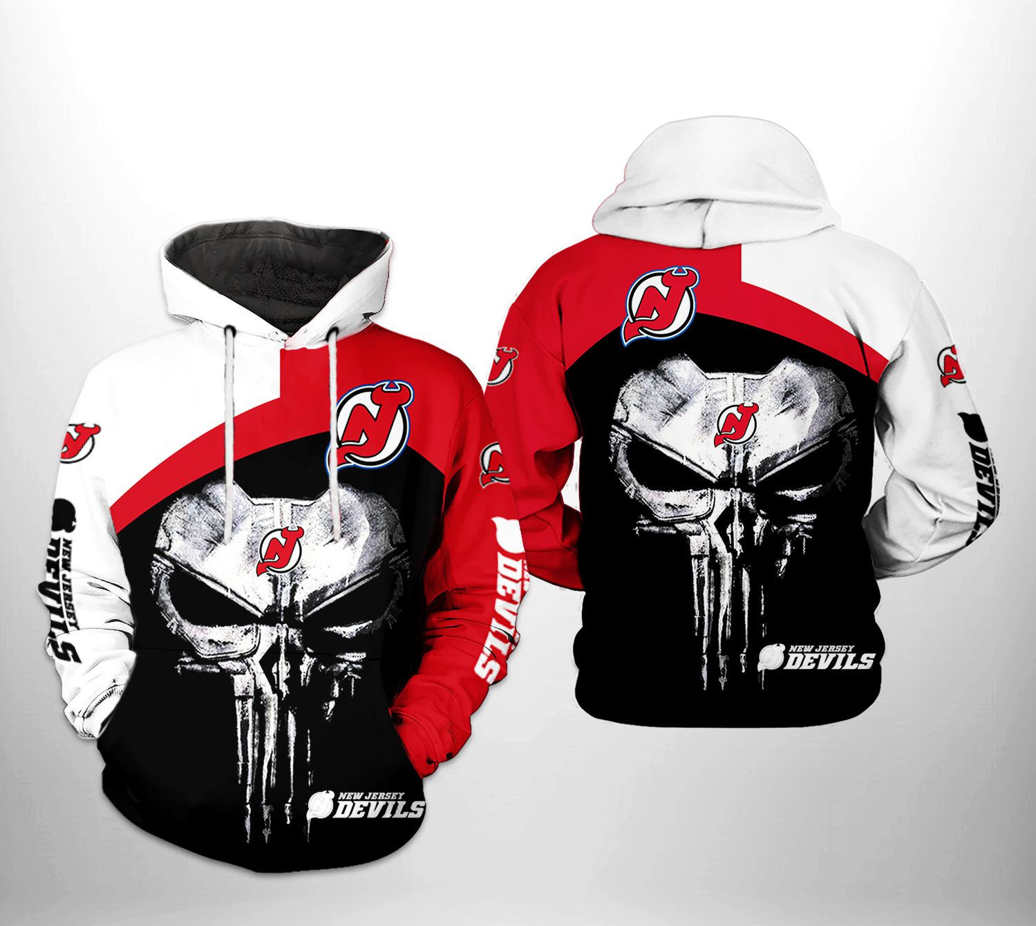New Jersey Devils Skull Punisher 3D All Over Print Hoodie & Zip Hoodie