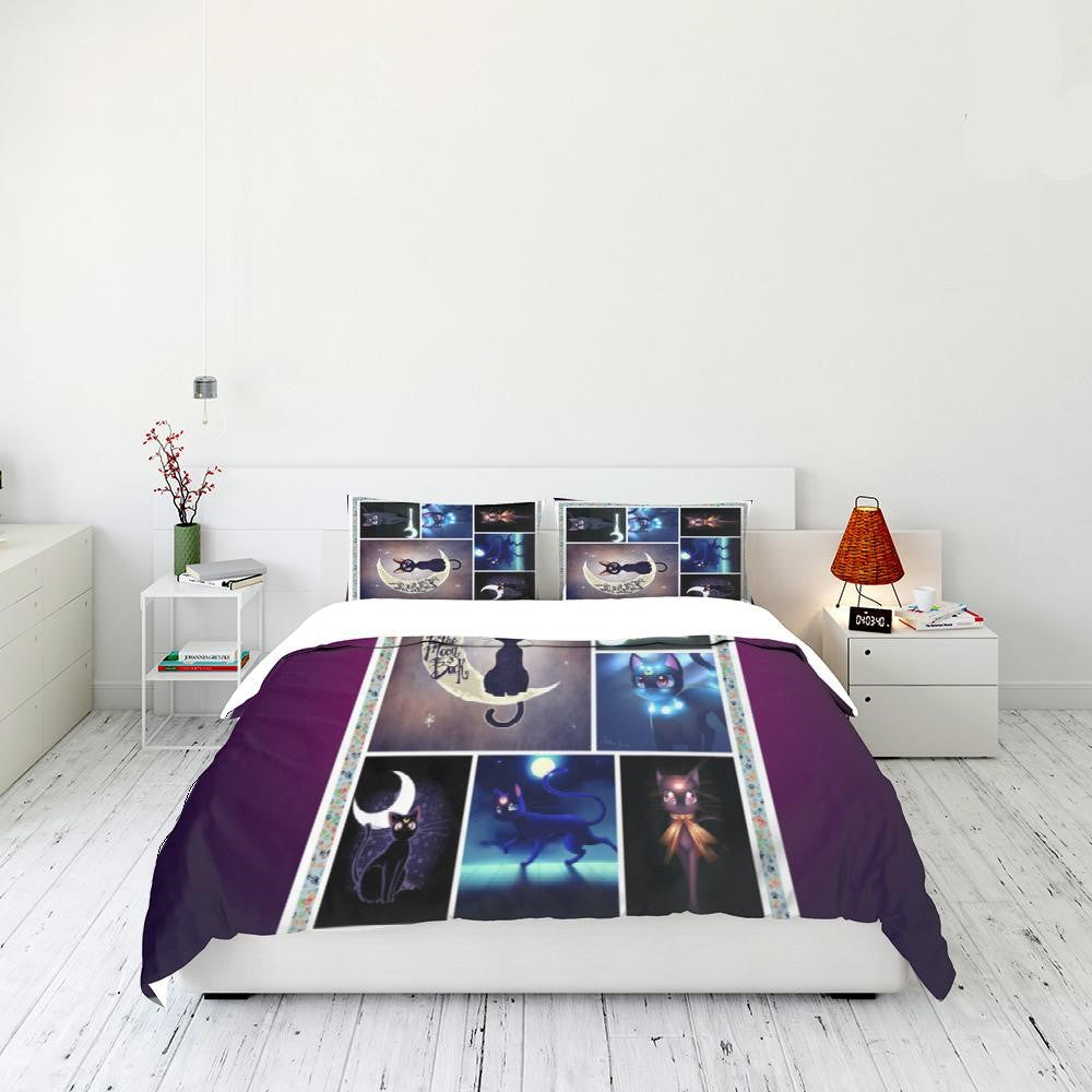 Sailor Moon Bedding Set Black Cat Luna Sailor Moon Pattern Duvet Covers