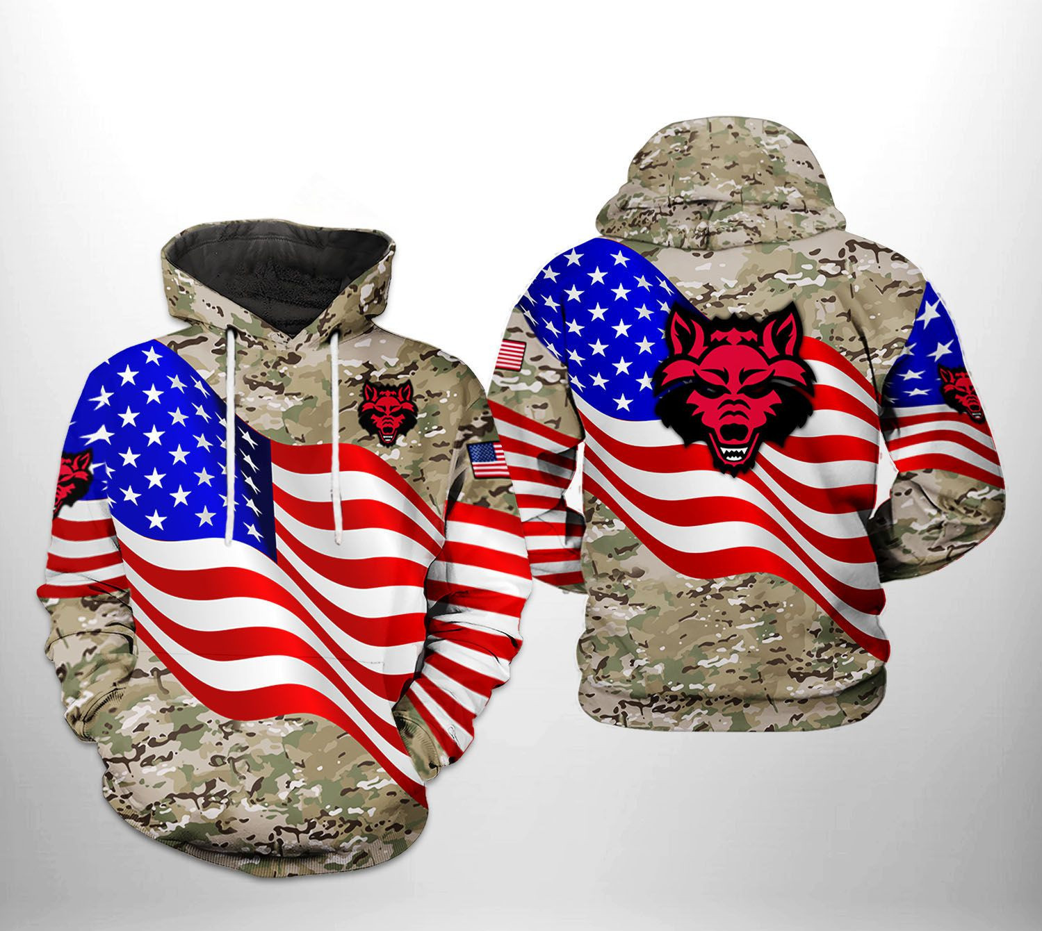 Arkansas State Red Wolfs US Flag Camo Veteran 3D All Over Print Hoodie & Zip Hoodie