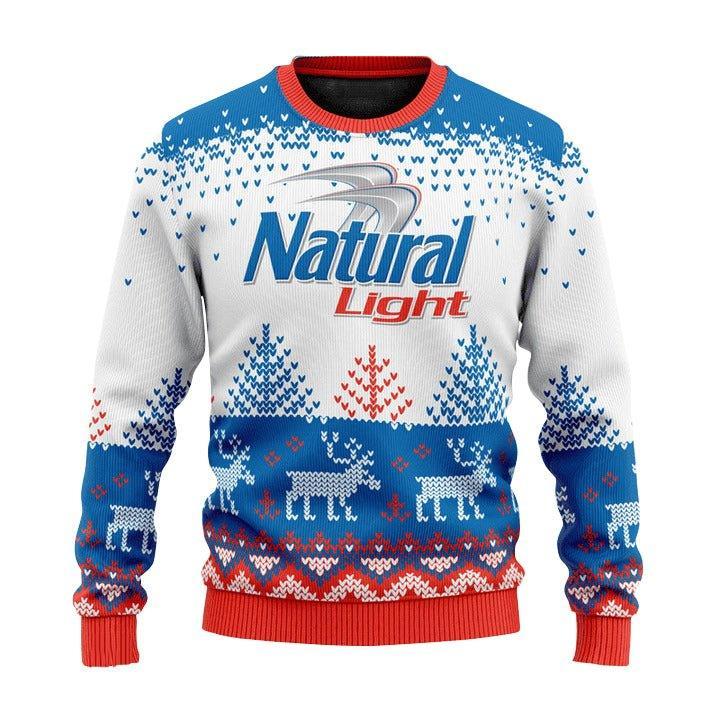 Personalized Natural Light Reindeer Ugly Christmas Sweater