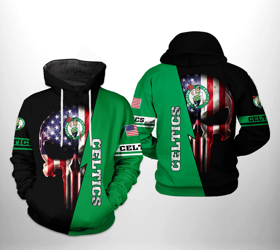 Boston Celtics US Flag Skull Team 3D All Over Print Hoodie & Zip Hoodie
