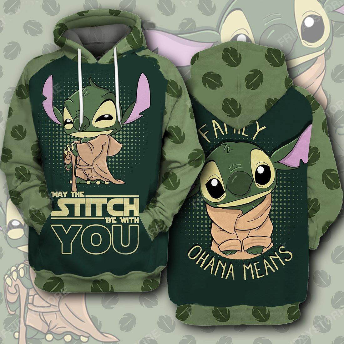 Stitch Disney, Stitch Baby Yoda, Family Ohana Means, May The Stitch Be With You All Over Print Hoodie