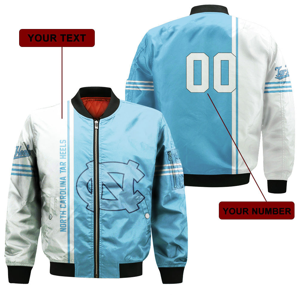 North Carolina Tar Heels Custom Text Number Blue White Bomber Jacket