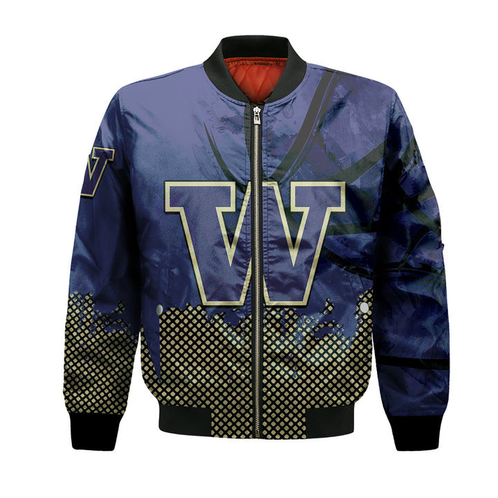 Washington Huskies Custom Text Number Purple Gold Bomber Jacket V8