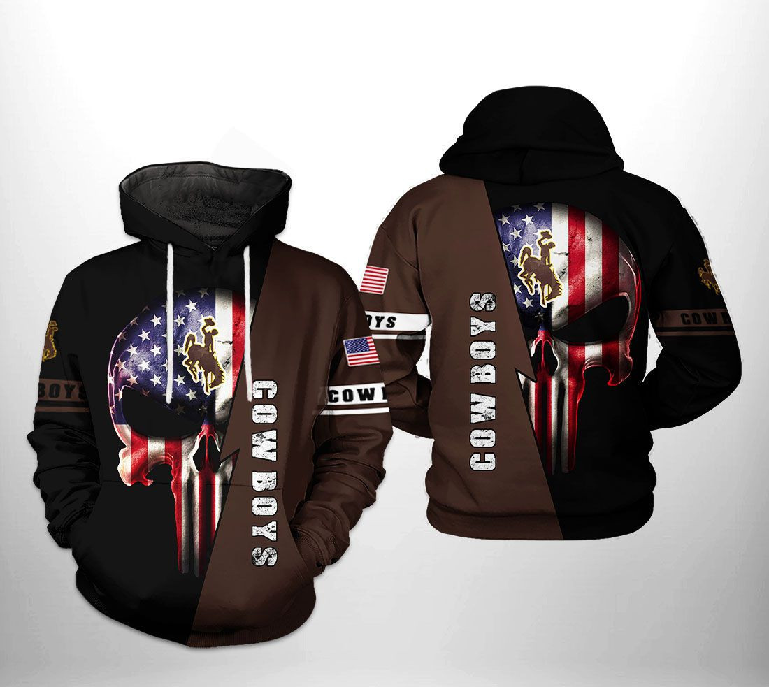Wyoming Cowboys US Flag Skull 3D All Over Print Hoodie & Zip Hoodie