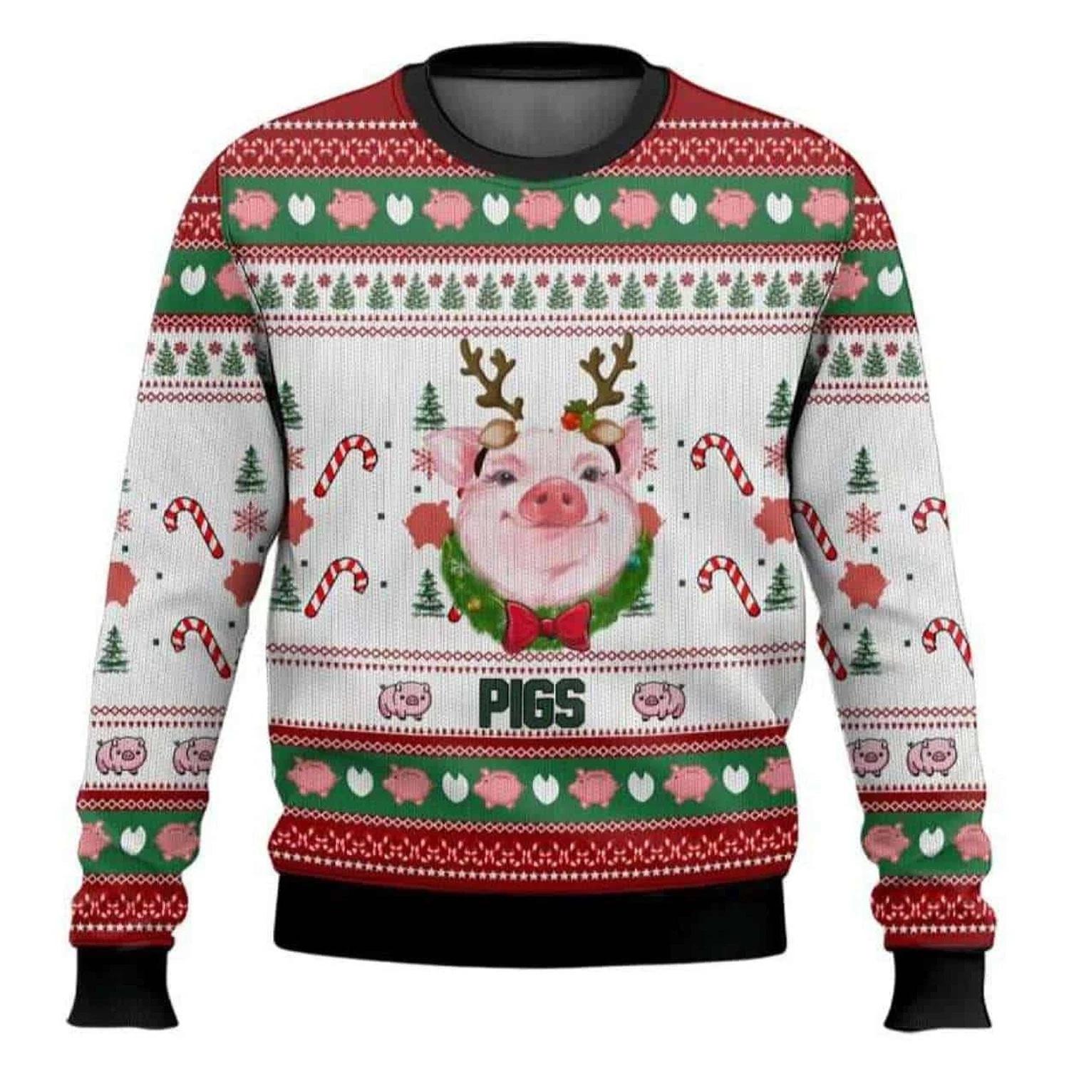 Pigs Santa Hat Ugly Christmas Sweater