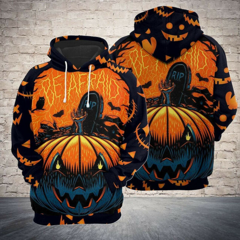 Halloween Hoodie Pumpkin Zombie Be Afraid Black Orange 3d Hoodie Zip Hoodie