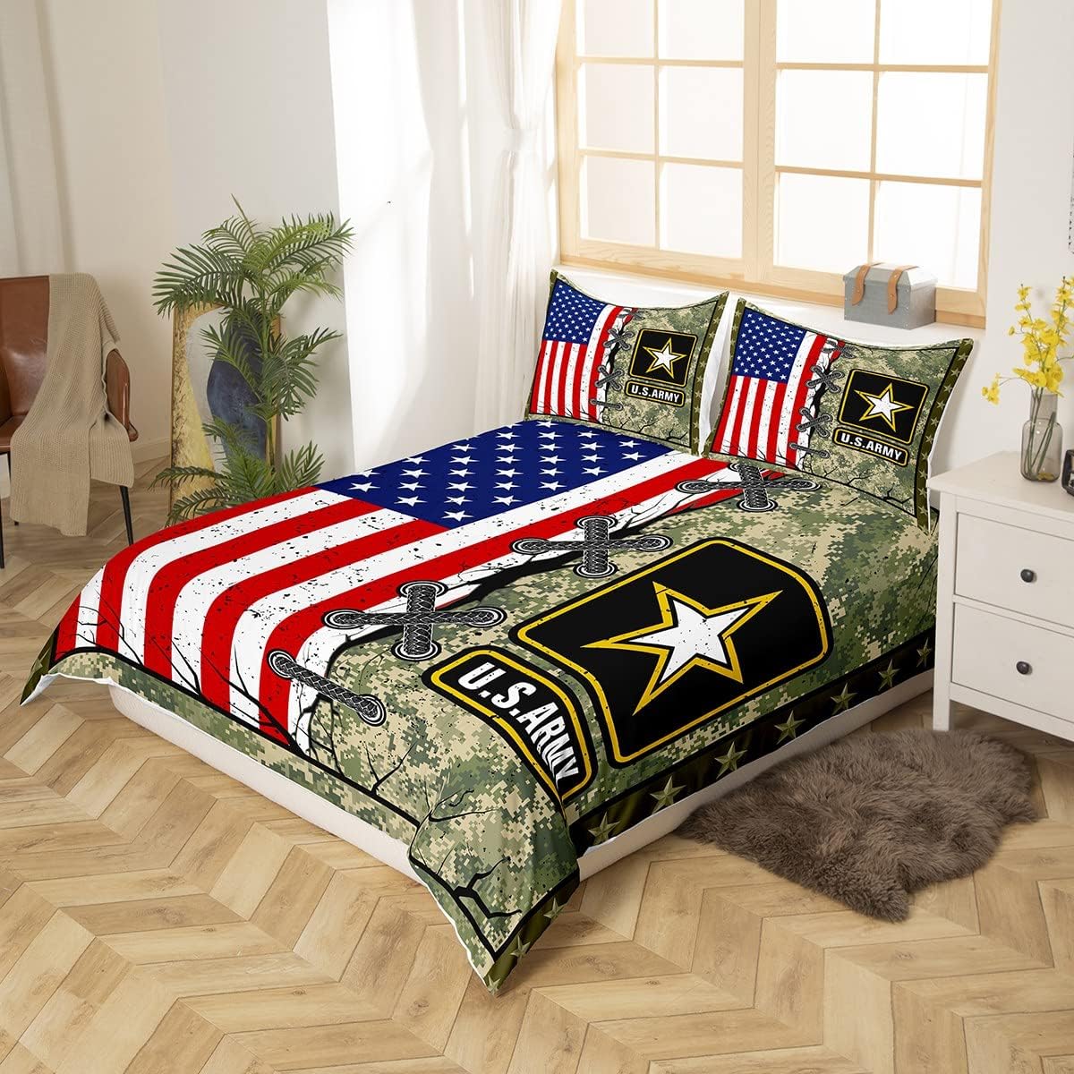 Veteran Bedding Set US Army American Flag Camoflage Pattern Duvet Covers
