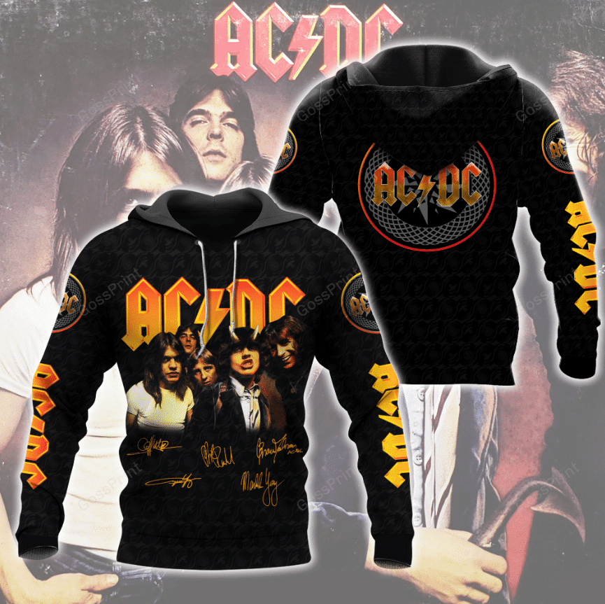 Acdc Rock Band Signatures Aop Hoodie 4