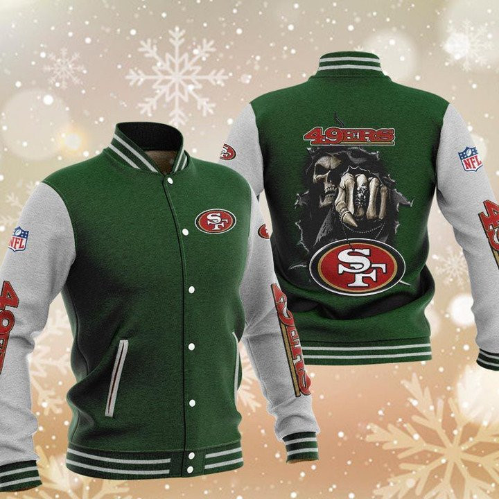 San Francisco 49ers Skull Boxing Green Grey Baseball Jacket