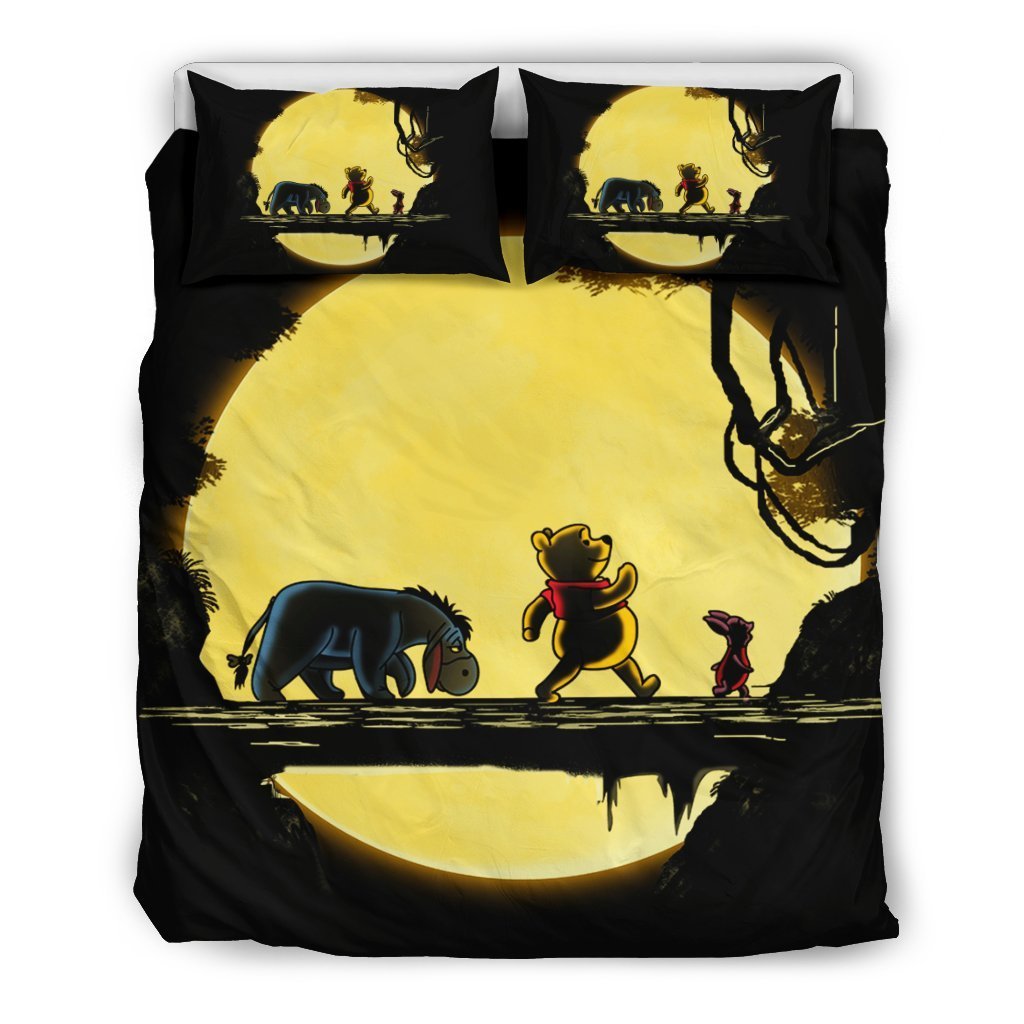 WTP Bedding Set DN Pooh And Friends Walking In The Moon Duvet Covers Black