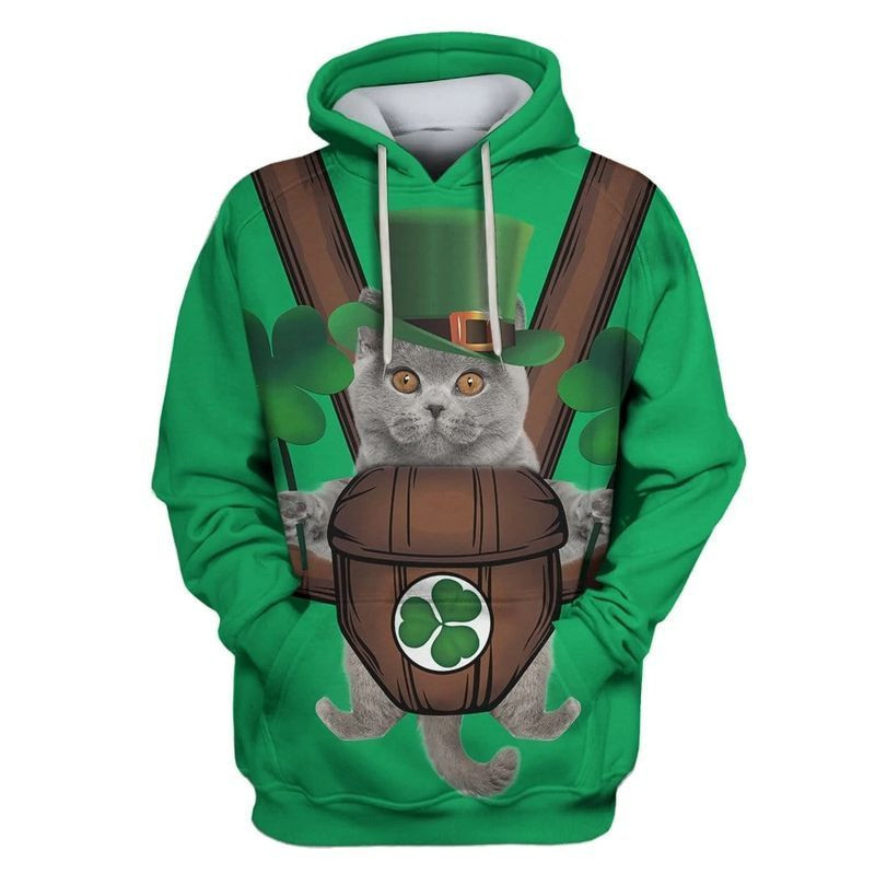 British Shorthair Cat Saint Patrick's Day Over Print 3d Hoodie Zip Hoodie