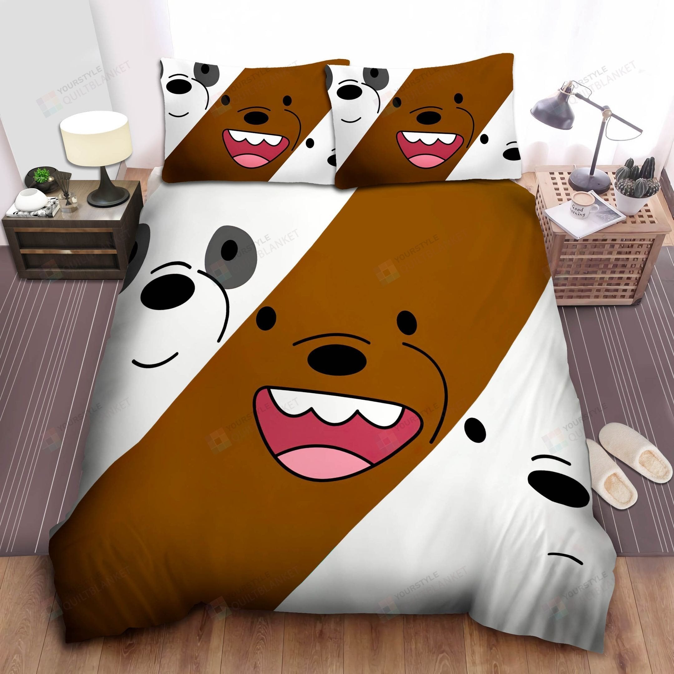 We Bare Bear Bedding Set We Bare Bears Face Pattern Duvet Covers White