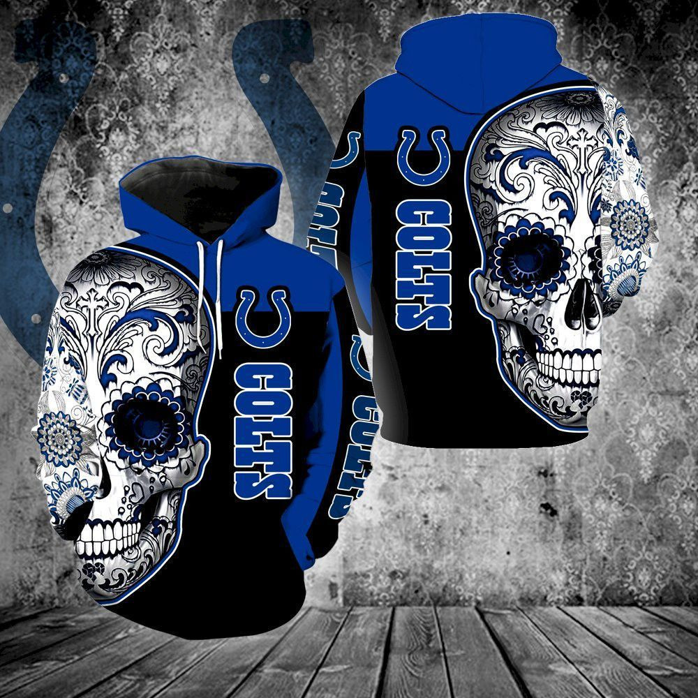 Indianapolis Colts Skull 3D All Over Print Hoodie & Zip Hoodie