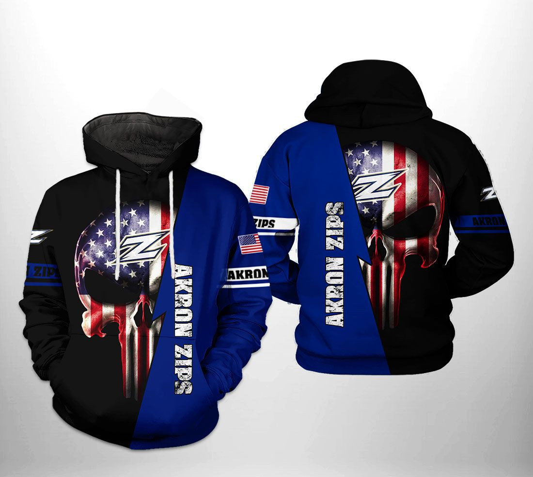 Akron Zips US Flag Skull 3D All Over Print Hoodie & Zip Hoodie