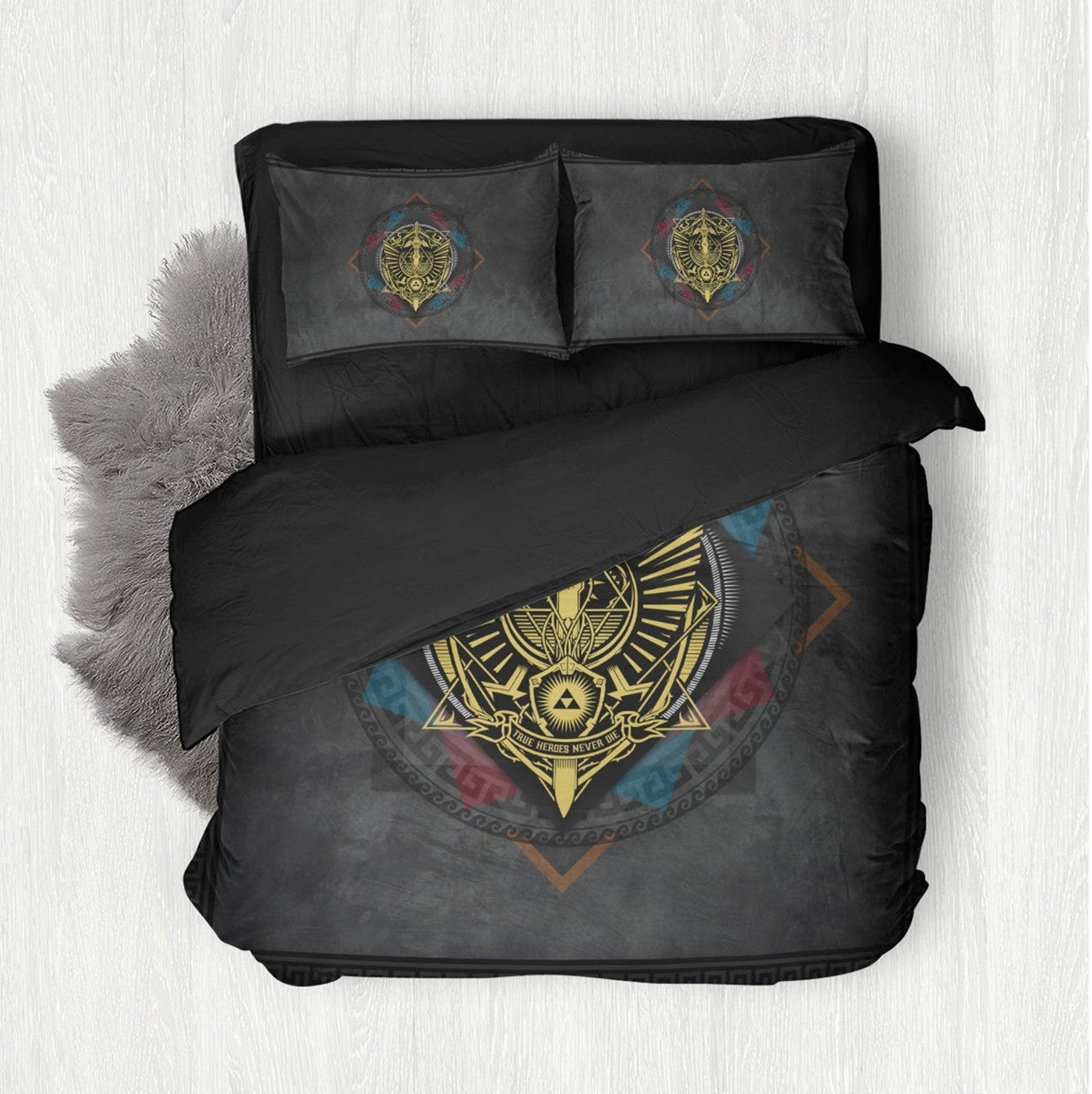 The Legend Of Zelda Bedding Set True Heroes Never Die Shield And Sword Duvet Covers