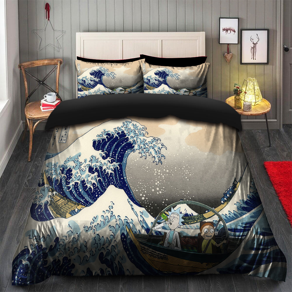 Rick And Morty Bedding Set Rick And Morty The Great Wave Japan Duvet Covers