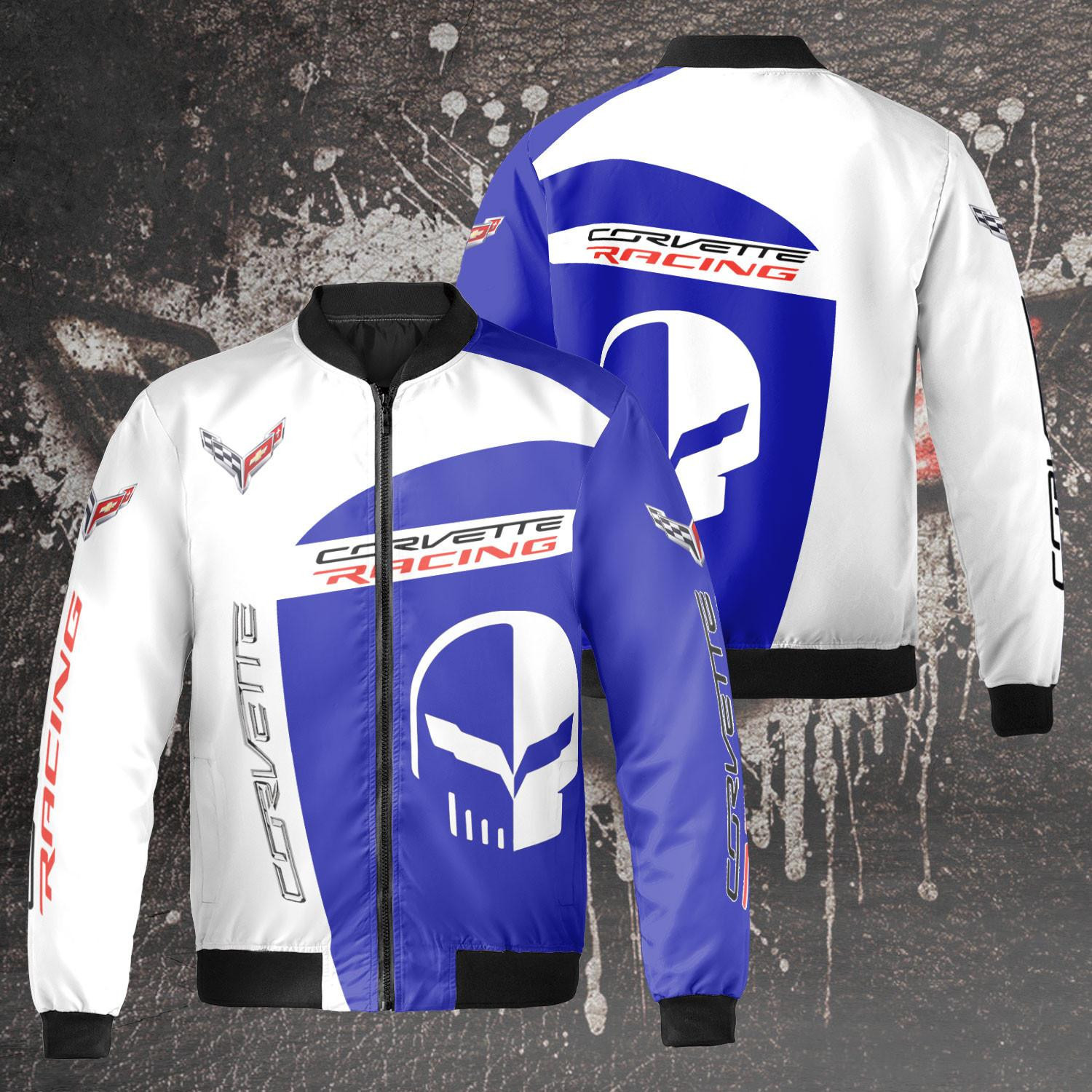 Chevrolet Corvette Racing Lake Blue Sport Car Bomber Jacket 433