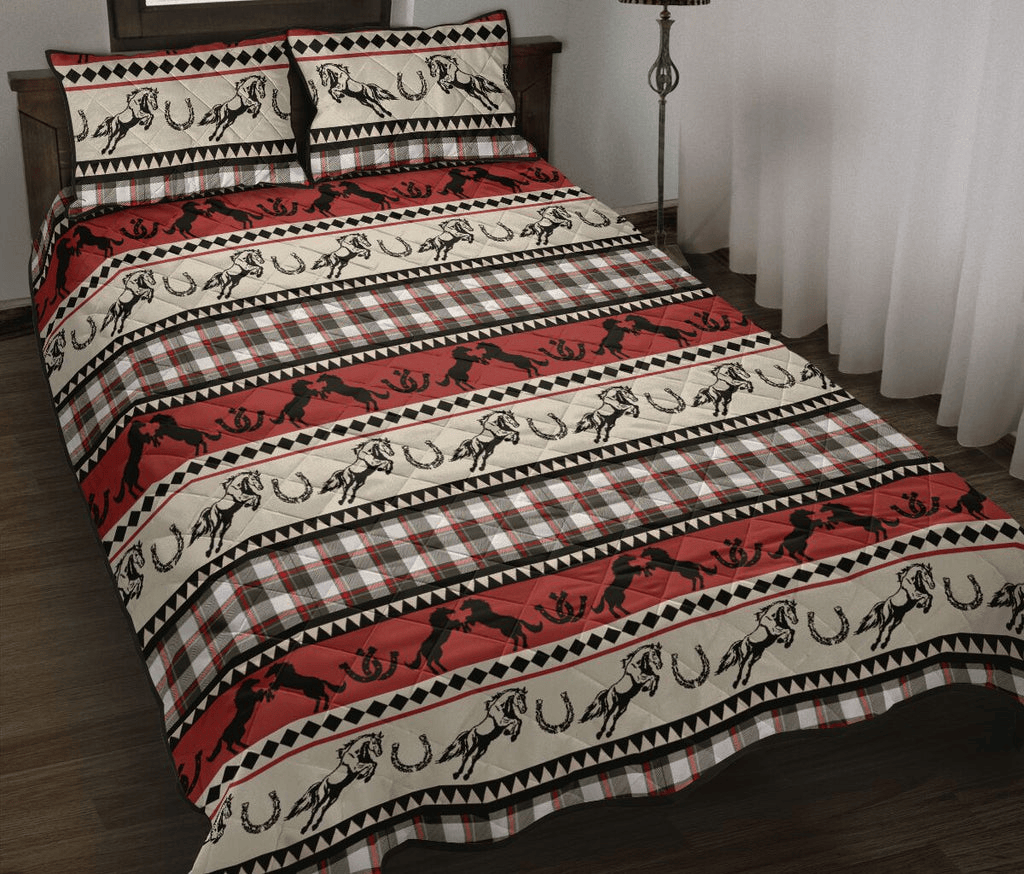 Horse Bedding Set Horse Pattern Lumberjack Pattern Duvet Covers White