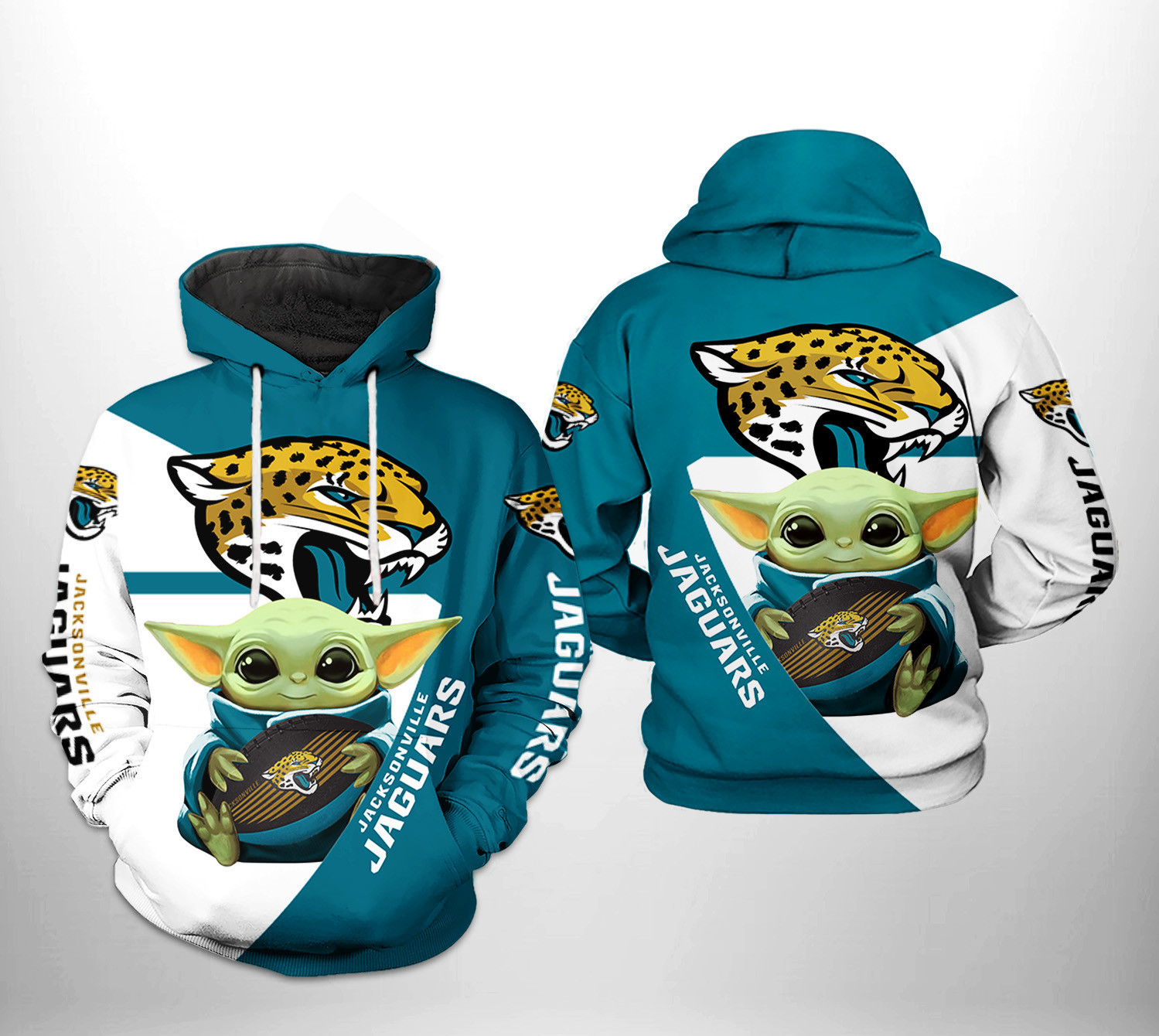 Jacksonville Jaguars Baby Yoda Team 3D All Over Print Hoodie & Zip Hoodie