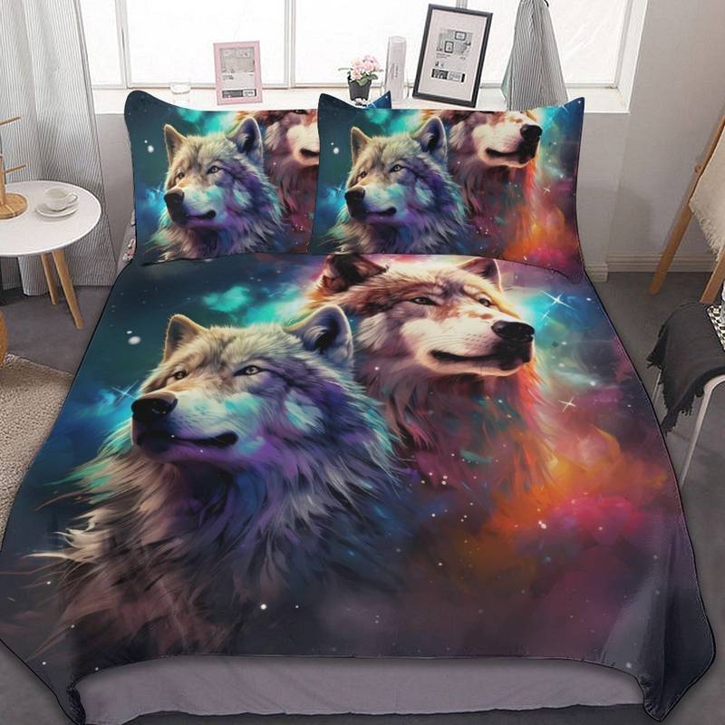 Wolf Bedding Set Starry Sky Dreamy Wolf Galaxy Duvet Covers