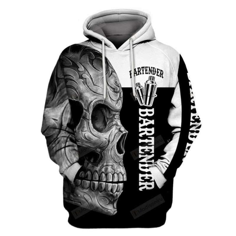 Bartender Skull Black White 3d Hoodie Zip Hoodie