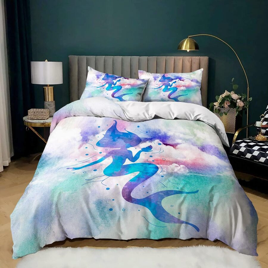 Mermaid Bedding Set Mermaid Silhouette Watercolor Graphic Duvet Covers
