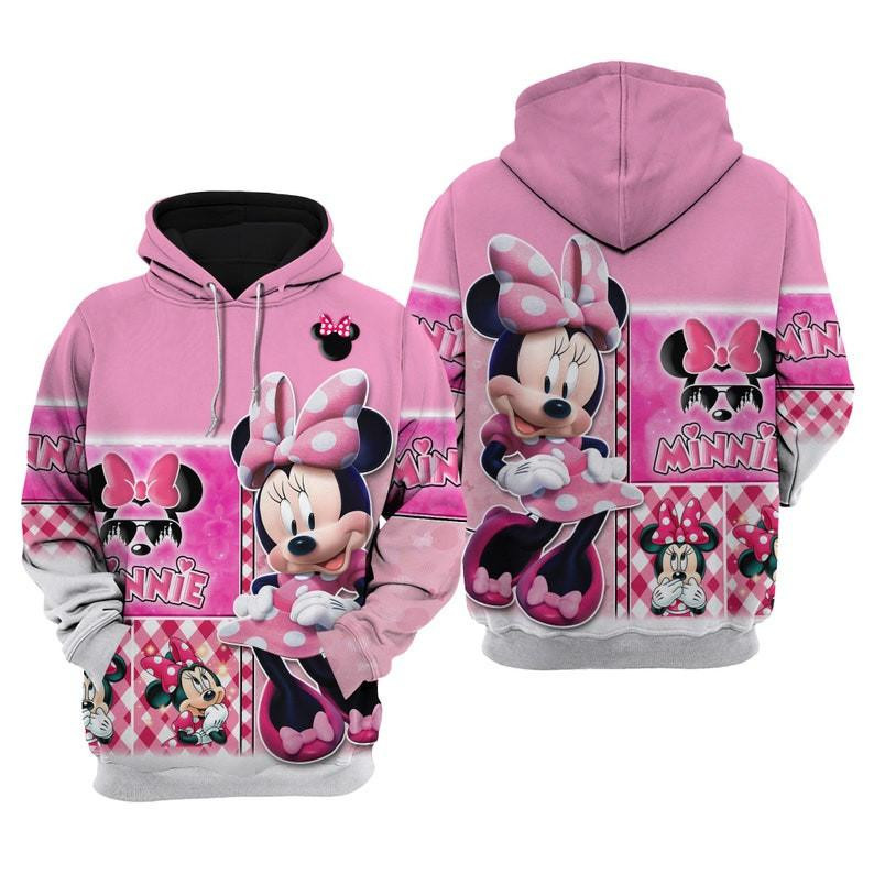 Cartoon Fan Gift, Pink Minnie Mouse Disney, Cute Minnie All Over Print Hoodie, Zip Hoodie