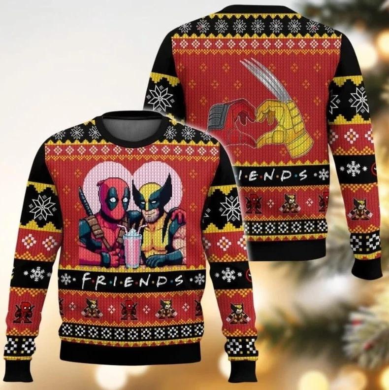 Deadpool Wolverine Friends Ugly Christmas Sweater